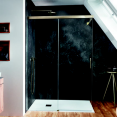 Echtglas-Duschkabine mit oberflächenbündigen Scharnieren