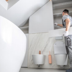 Wellness-Badezimmer mit moderner Ausstattung und entspannender Atmosphäre